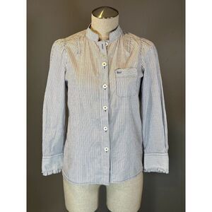 Marc Jacobs Striped Cotton Button Down Collarless Blouse Size 2
